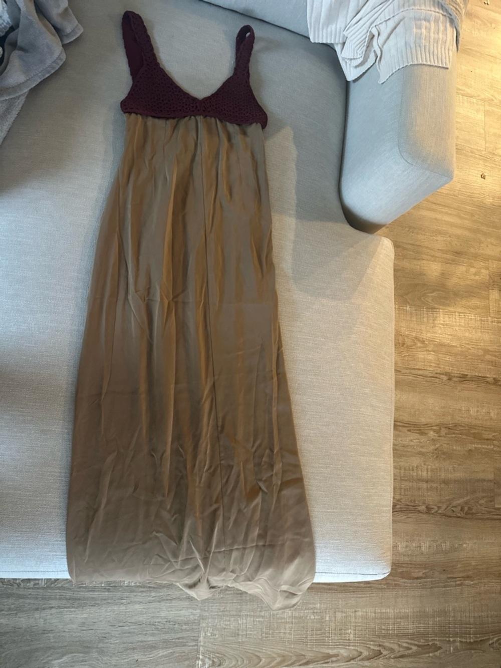 WeWoreWhat Burgundy Crochet Bodice Brown Maxi Dress